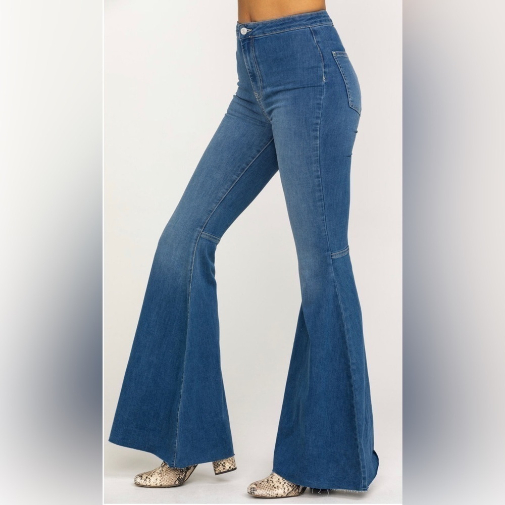 Free People High-Rise Flare Jeans in Medium Blue - Picture 3 of 9